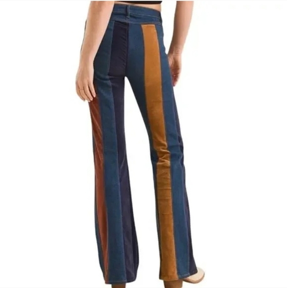 Altar'd State Daisy Velvet Stripe Denim Flare Jeans - Picture 4 of 12